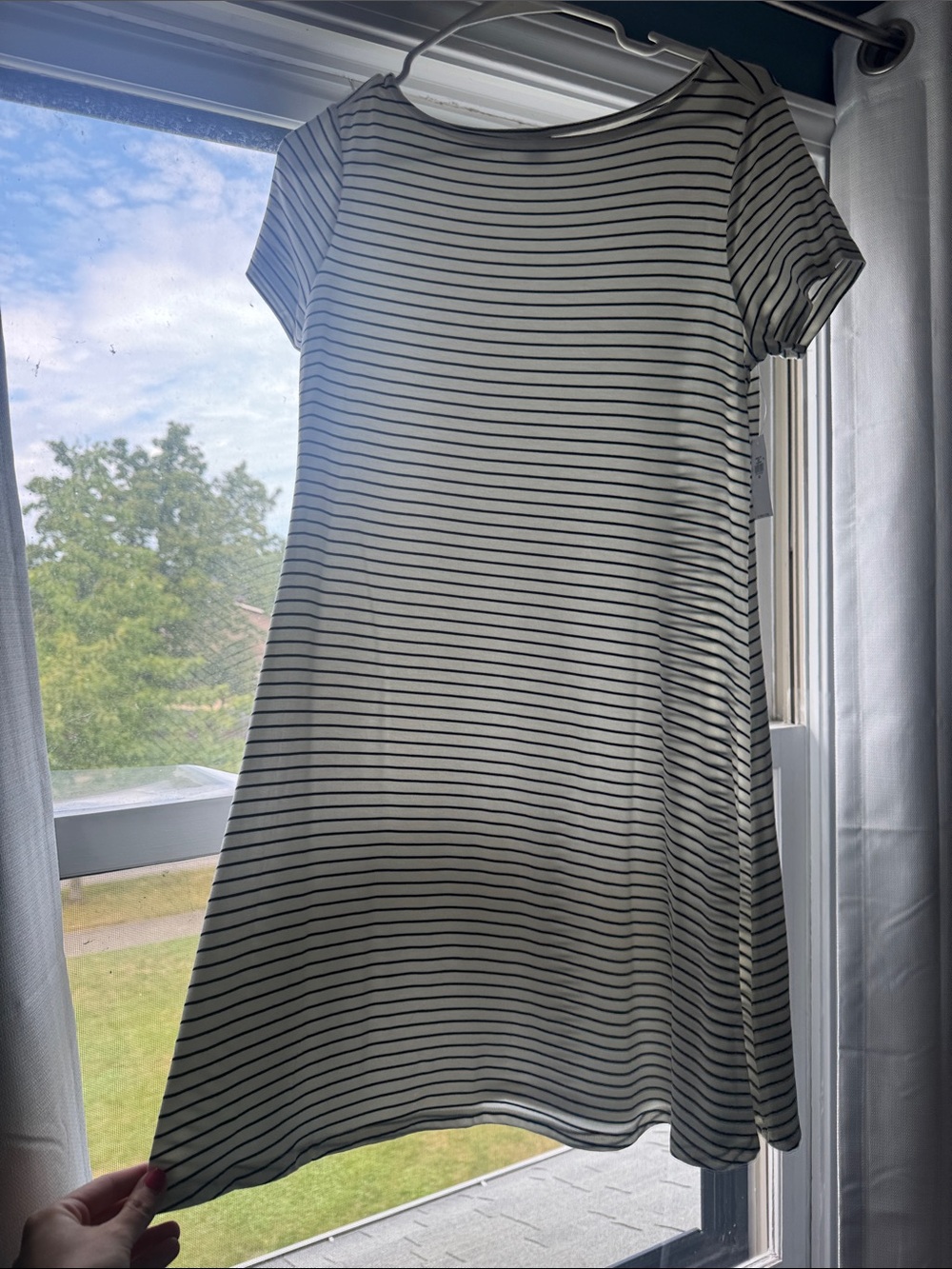 Old Navy Black & White Striped Short Sleeve A-Line Dress - Picture 1 of 3